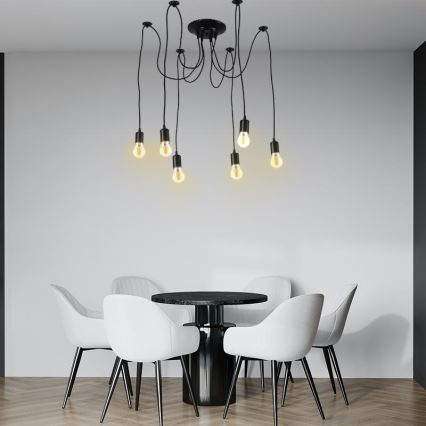 Strömkabel 6xE27/60W/230V spindel svart