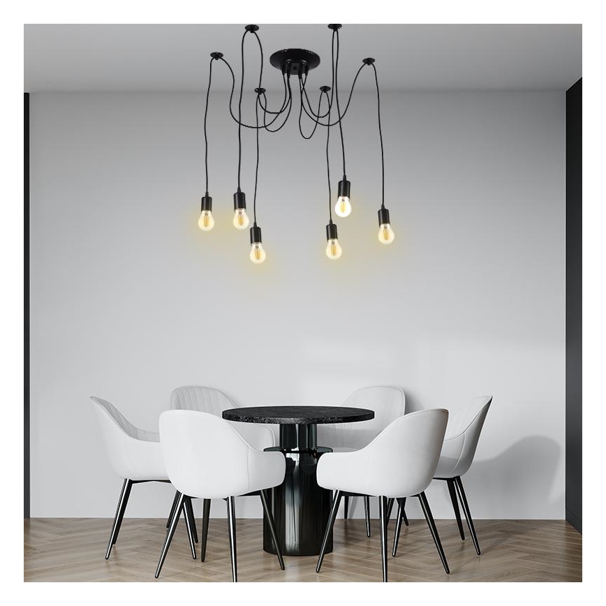 Strömkabel 6xE27/60W/230V spindel svart