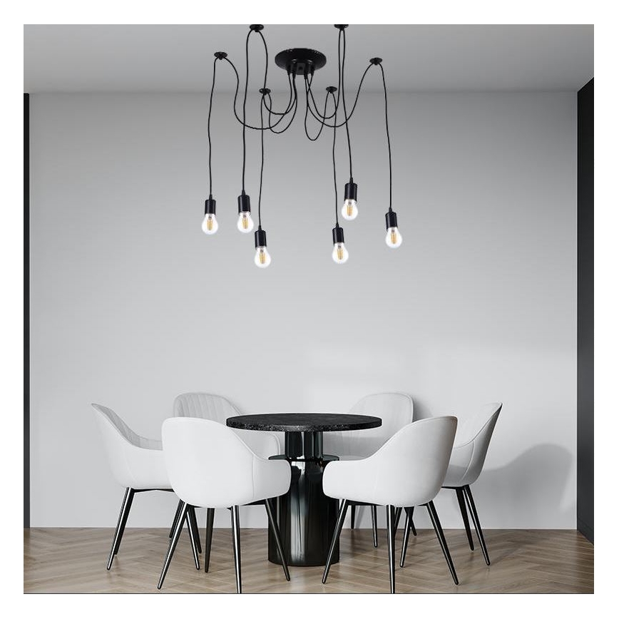 Strömkabel 6xE27/60W/230V spindel svart