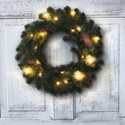 LED Utomhus  Julkrans 15xLED/3xAA IP44