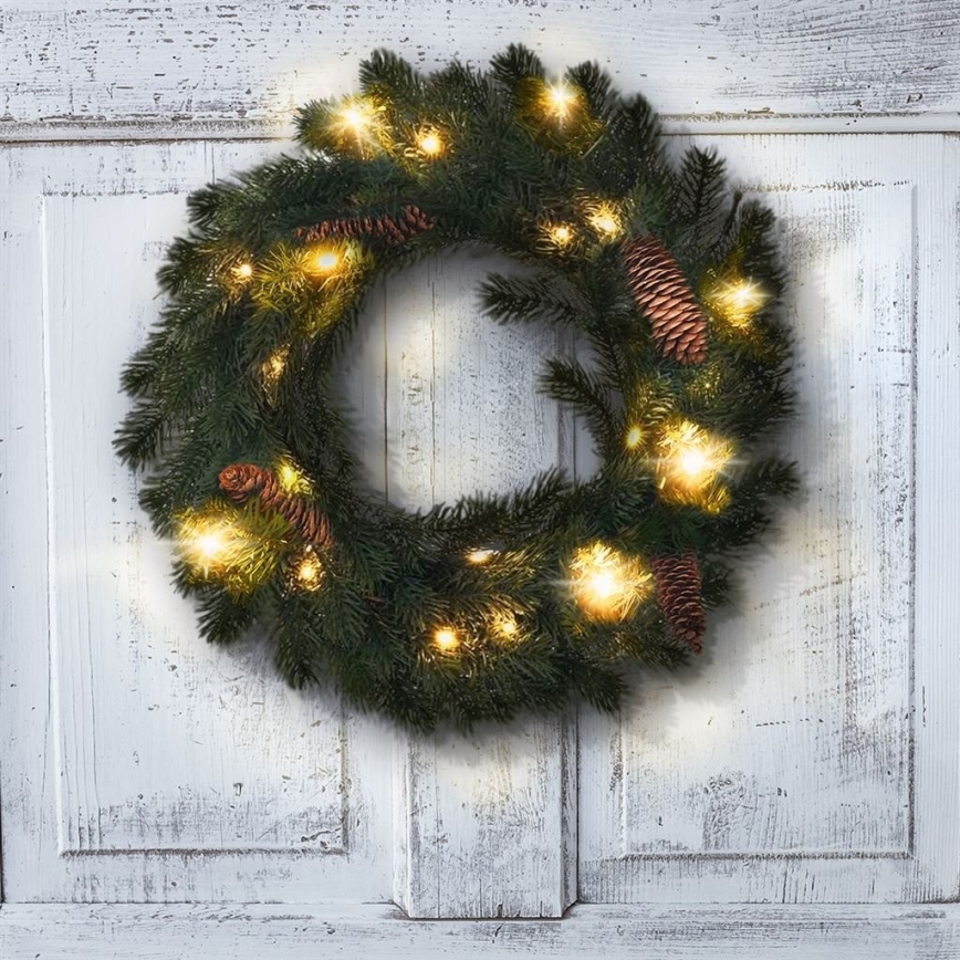 LED Utomhus  Julkrans 15xLED/3xAA IP44