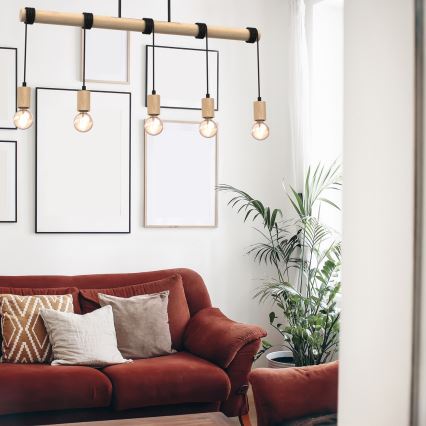 Surface-mounted takkrona  VIGA 5xE27/60W/230V trä 