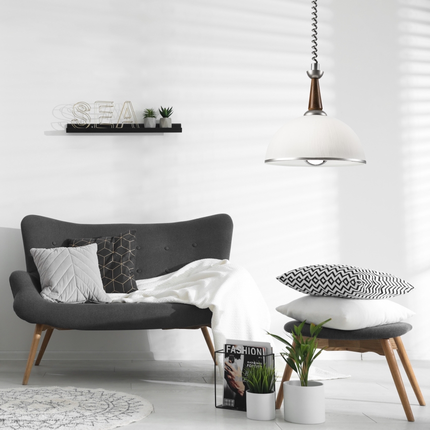 Nedhissbar taklampa CHIARA 1xE27/60W/230V silver/mörkbrun/bok