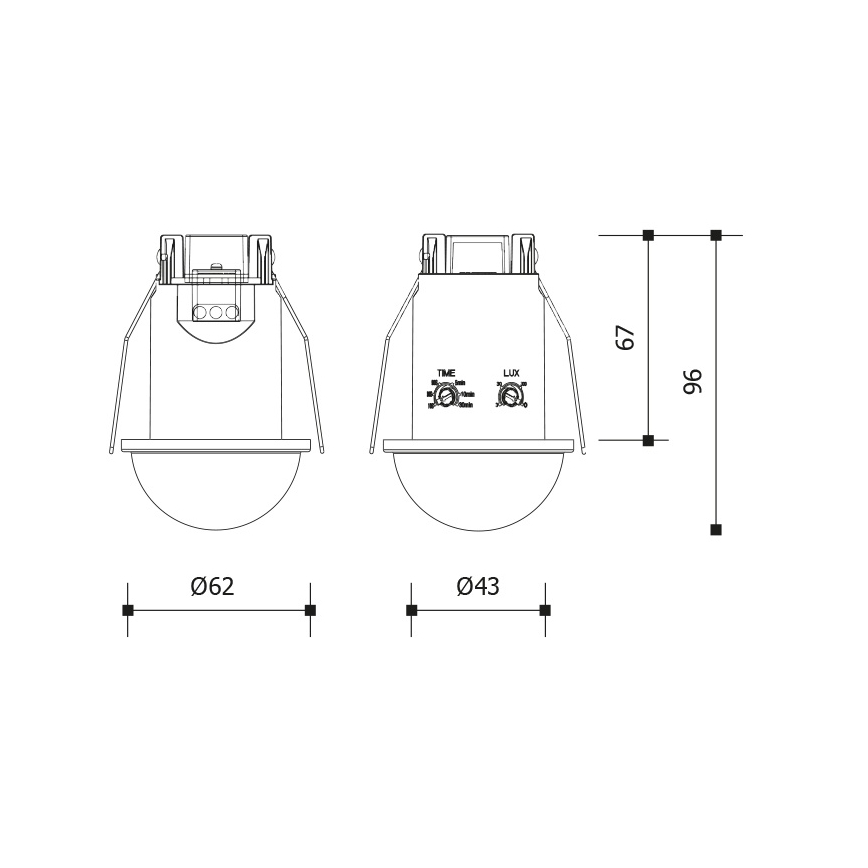 Rörelse- och skymningssensor för undertak 360° 1200W/230V IP54 svart