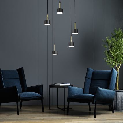 Takkkrona på ett snöre  ARENA 5xGX53/11W/230V svart /gold