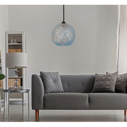 Takkkrona på ett snöre  JUTE 1xE27/60W/230V blå 