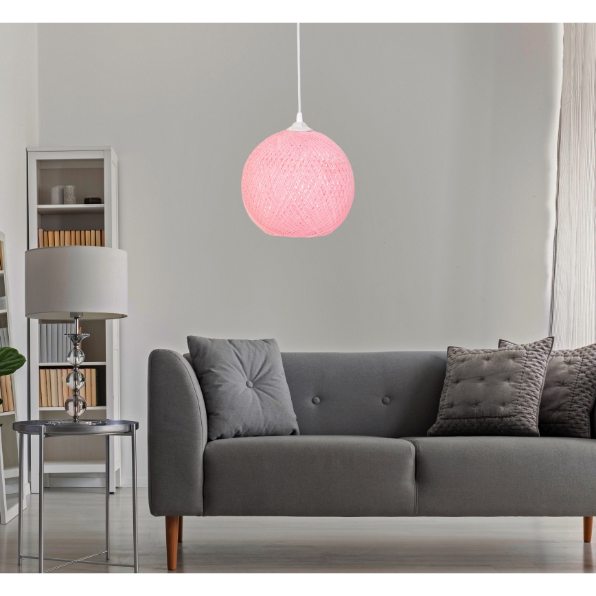 Takkkrona på ett snöre  JUTE 1xE27/60W/230V rosa 