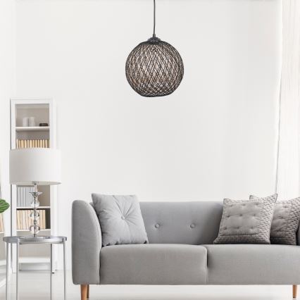 Takkkrona på ett snöre  JUTE 1xE27/60W/230V svart 