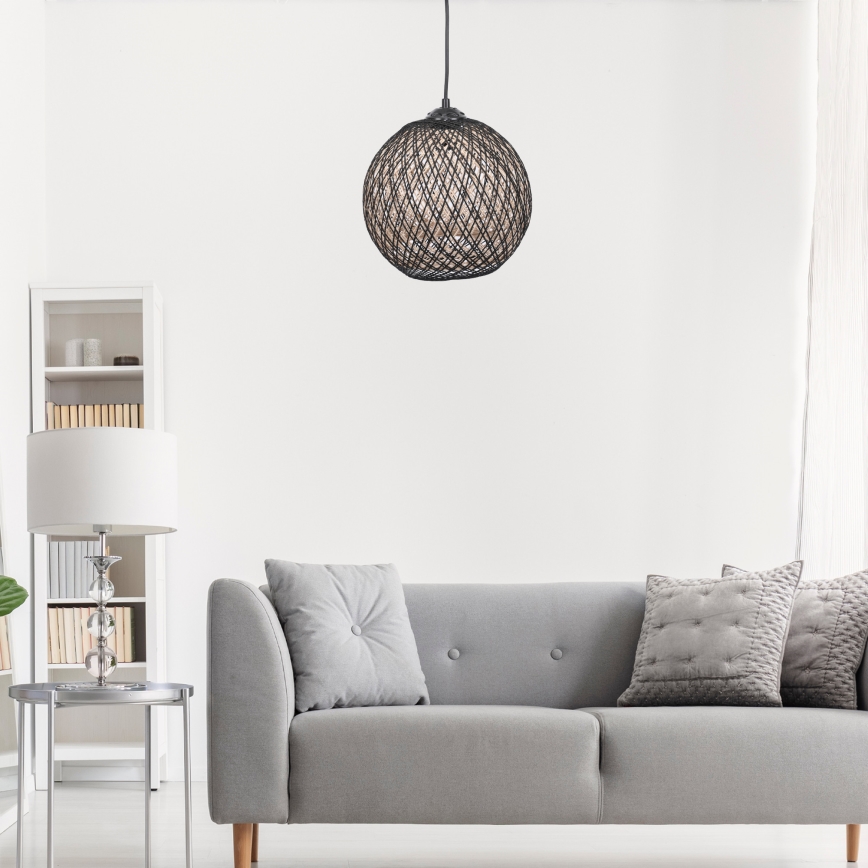 Takkkrona på ett snöre  JUTE 1xE27/60W/230V svart 