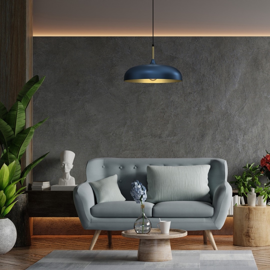 Takkkrona på ett snöre  LINCOLN 1xE27/60W/230V d. 45 cm blå 