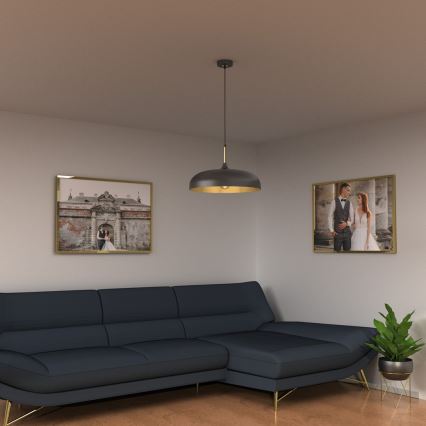 Takkkrona på ett snöre  LINCOLN 1xE27/60W/230V d. 45 cm svart 