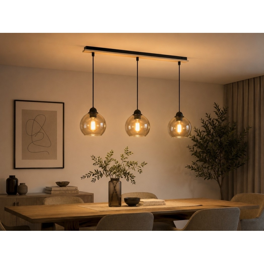 Takkkrona på ett snöre  UNO WOOD 3xE27/60W/230V svart /brun