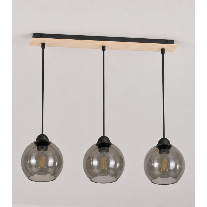 Takkkrona på ett snöre  UNO WOOD 3xE27/60W/230V svart /brun