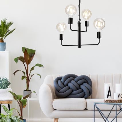 Takkrona på en kedja  ORLANDO 4xE27/60W/230V svart 