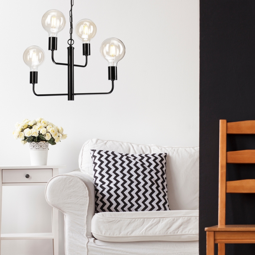 Takkrona på en kedja  ORLANDO 4xE27/60W/230V svart 