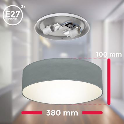 Taklampa 2 x E27 (max 40 W), 230 V, Ø 38 cm, grå