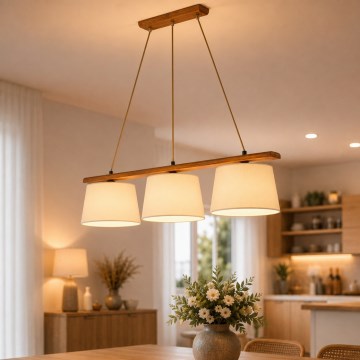 Taklampa AIDA på kabel, 3x E27/15 W/230 V, Ø 25 cm, ek/krämvit