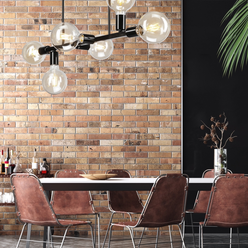 Taklampa på stång ASTRID 6xE27/60W/230V svart