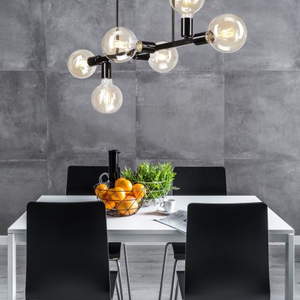 Taklampa på stång ASTRID 6xE27/60W/230V svart