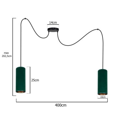 Taklampa på kabel AVALO 2xE27/60W/230V spindel grön/koppar