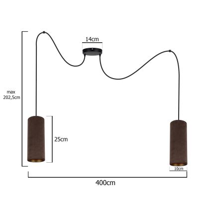 Taklampa på kabel AVALO 2xE27/60W/230V spindel brun/koppar
