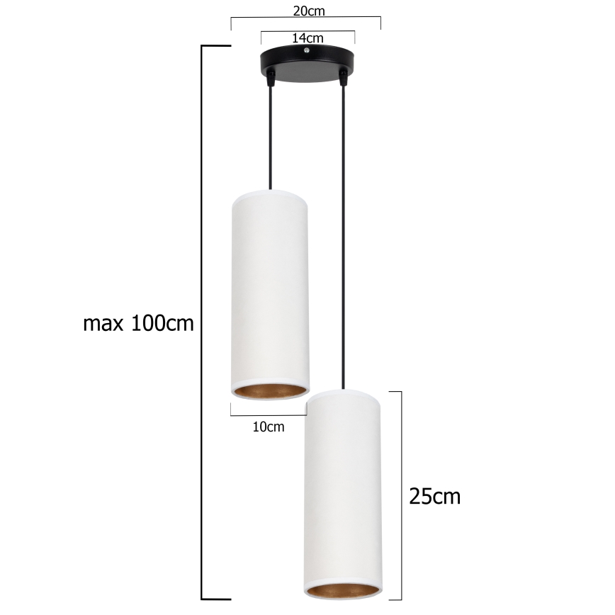 Taklampa på kabel AVALO 2xE27/60W/230V Ø 20 cm vit/koppar