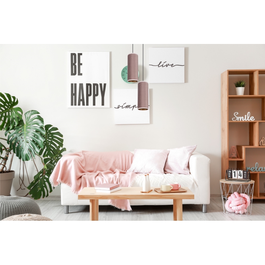 Taklampa på kabel AVALO 2xE27/60W/230V Ø 20 cm rosa/koppar