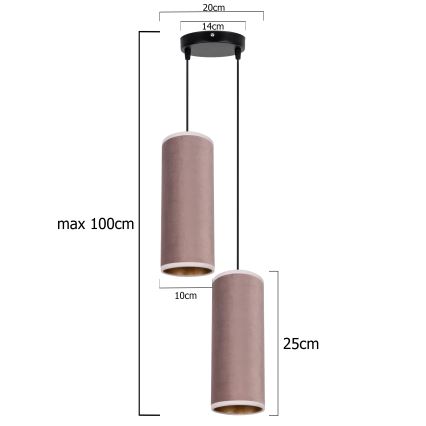Taklampa på kabel AVALO 2xE27/60W/230V Ø 20 cm rosa/koppar