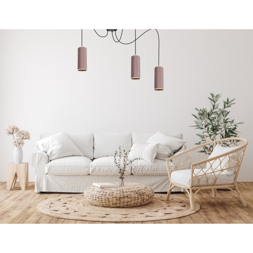 Taklampa på kabel AVALO 3xE27/60W/230V spindel rosa/koppar