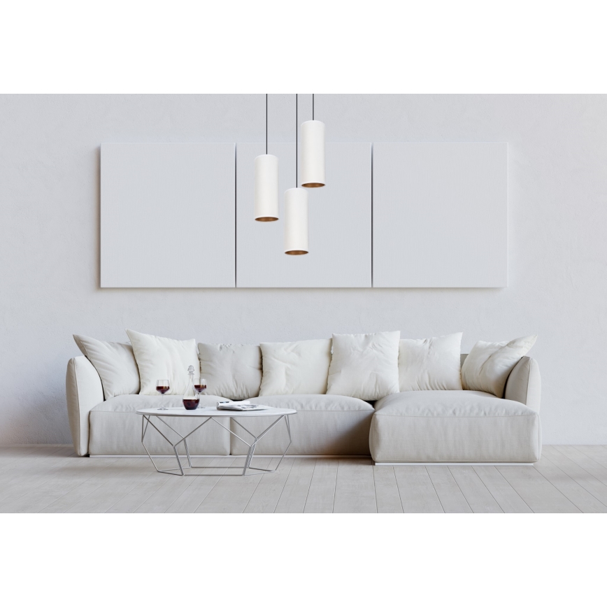 Taklampa på kabel AVALO 3xE27/60W/230V Ø 35 cm vit/koppar
