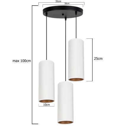 Taklampa på kabel AVALO 3xE27/60W/230V Ø 35 cm vit/koppar