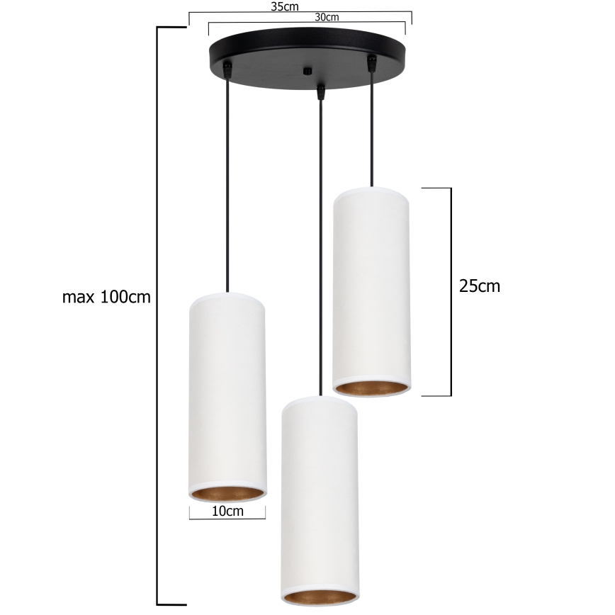 Taklampa på kabel AVALO 3xE27/60W/230V Ø 35 cm vit/koppar