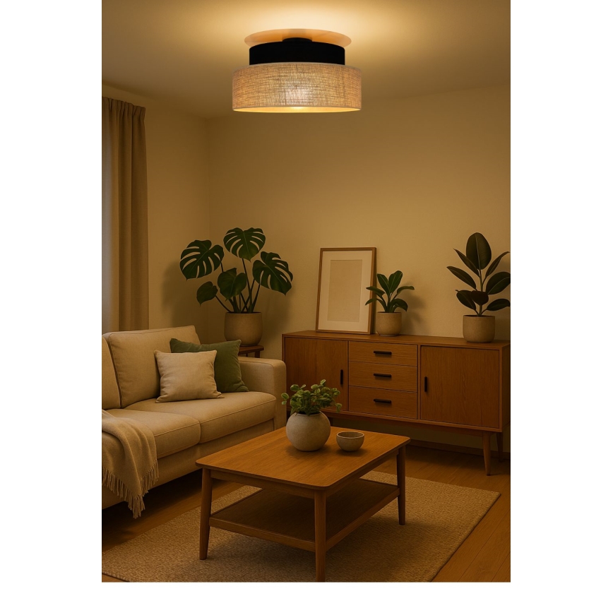 Taklampa BOHO 1xE27/60W/230V diameter 40 cm svart/beige