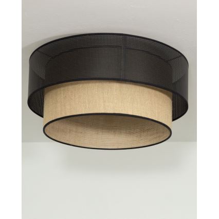 Taklampa BORHO 1xE27/60W/230V Ø 40 cm svart/jute