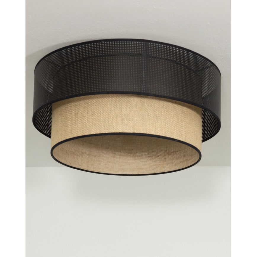 Taklampa BORHO 1xE27/60W/230V Ø 40 cm svart/jute
