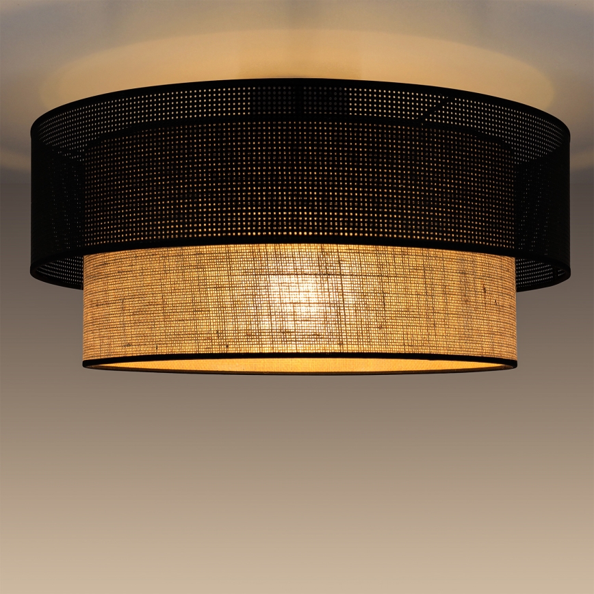 Taklampa BORHO 1xE27/60W/230V Ø 50 cm svart/jute