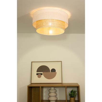 Taklampa BORHO 1xE27/60W/230V Ø 50 cm vit/jute