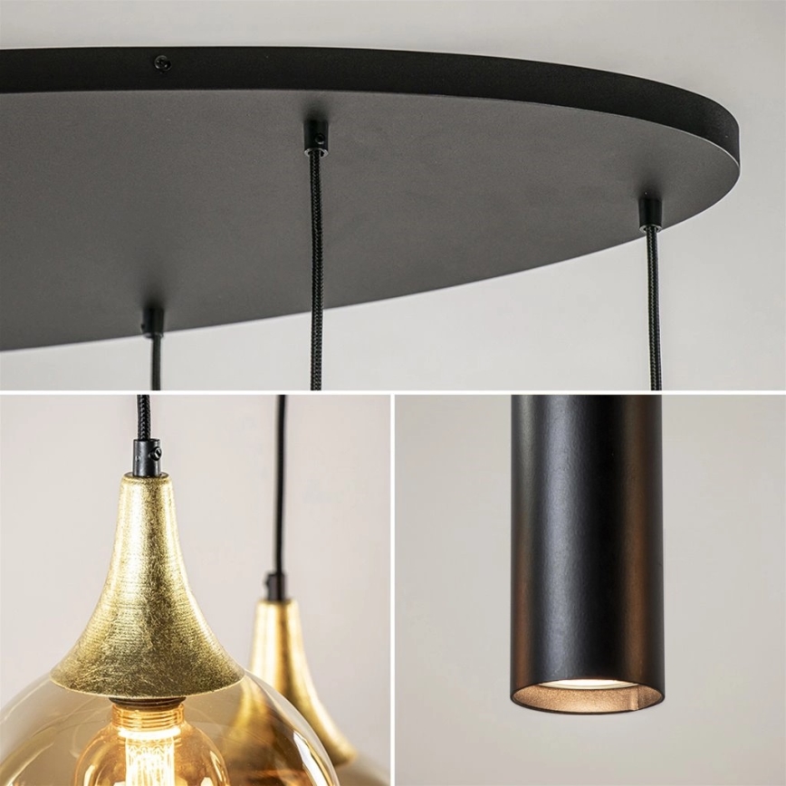 Taklampa på kabel CALYPSO 3xGU10/60W/230V + 5xE27/60W svart/guld