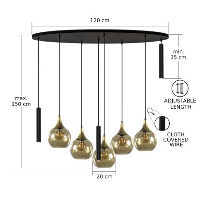 Taklampa på kabel CALYPSO 3xGU10/60W/230V + 5xE27/60W svart/guld