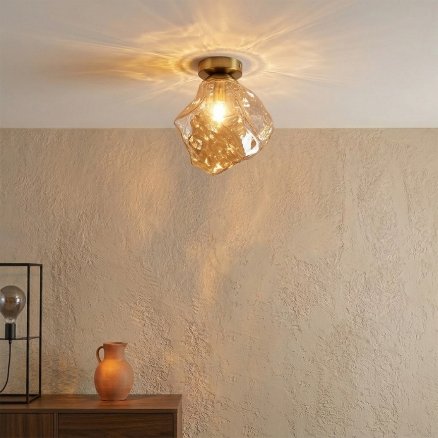 Taklampa CRISTAL 1xE14/15W/230V mässing/rökbeige