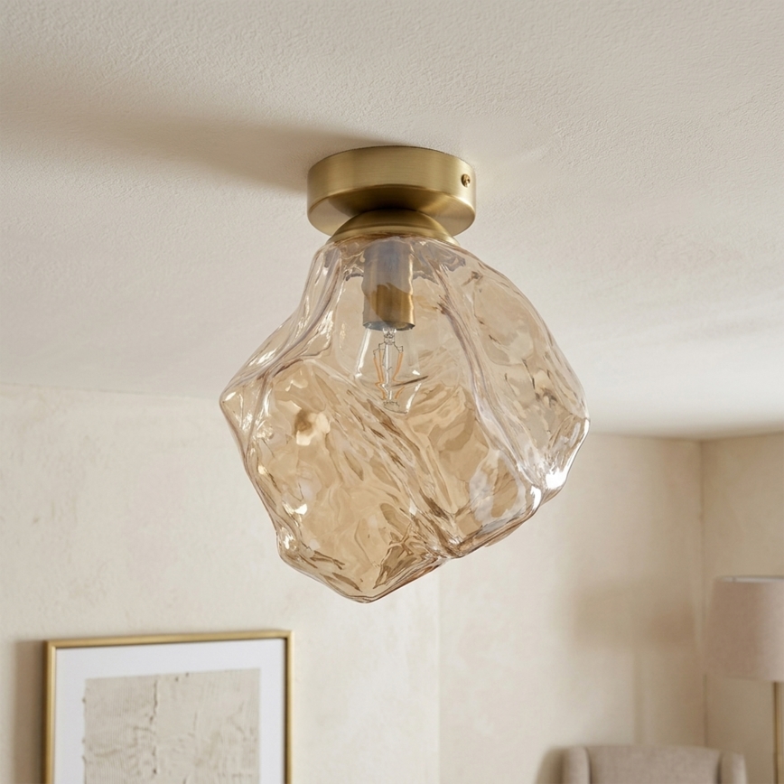 Taklampa CRISTAL 1xE14/15W/230V mässing/rökbeige