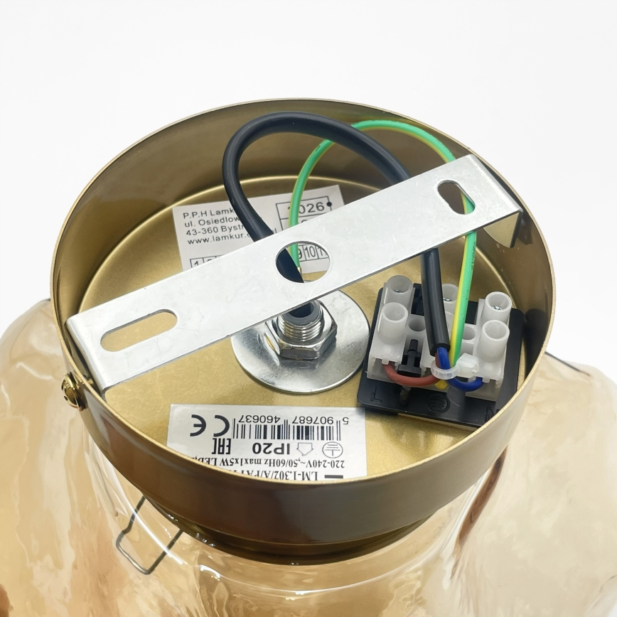 Taklampa CRISTAL 1xE14/15W/230V mässing/rökbeige