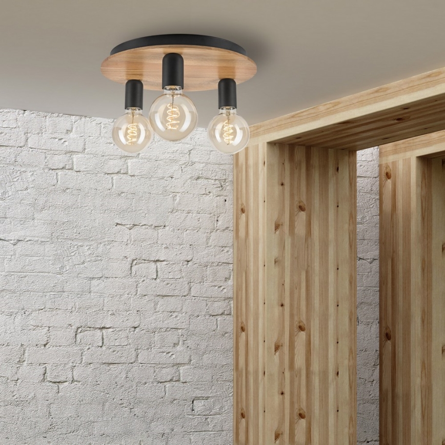 Taklampa DUSTY 3xE27/15W/230V diameter 34 cm ek/svart