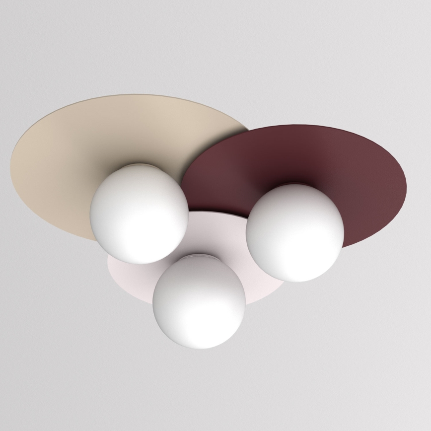 Taklampa FLAT 3xE27/15W/230V 55x60 cm beige/krämfärgad/bordeaux
