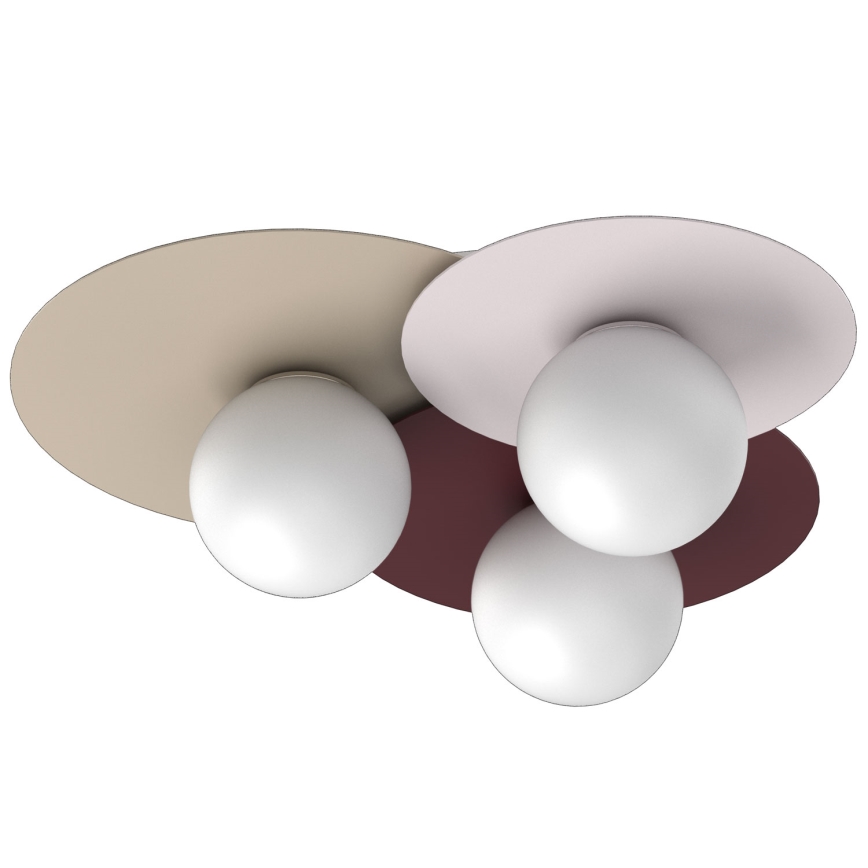 Taklampa FLAT 3xE27/15W/230V 55x60 cm beige/krämfärgad/bordeaux