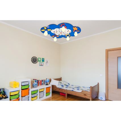 Taklampa för barn LUCCA 5xE27/24W/230V, blå