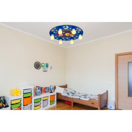 Taklampa för barn LUCCA 6xE27/24W/230V blå