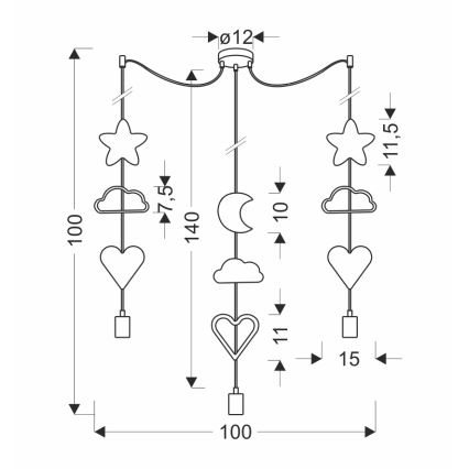 Taklampa för barn med sladd TRIO 3xE27/20W/230V gul/vit/rosa
