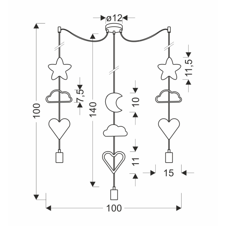 Taklampa för barn med sladd TRIO 3xE27/20W/230V gul/vit/rosa