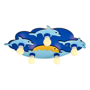 Taklampa för barnrum LUCCA 5xE27/24W/230V blå